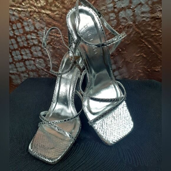 NWT Billini Faux Snakeskin Metallic Strappy Heeled Sandals - Picture 3 of 14